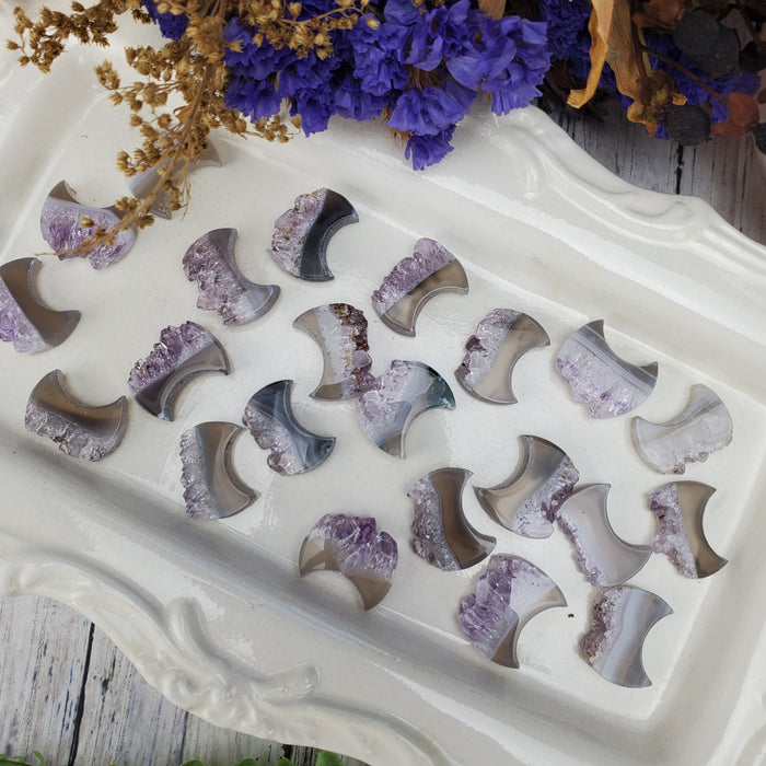 Amethyst, Quartz and Agate Crescent Moons, Mini