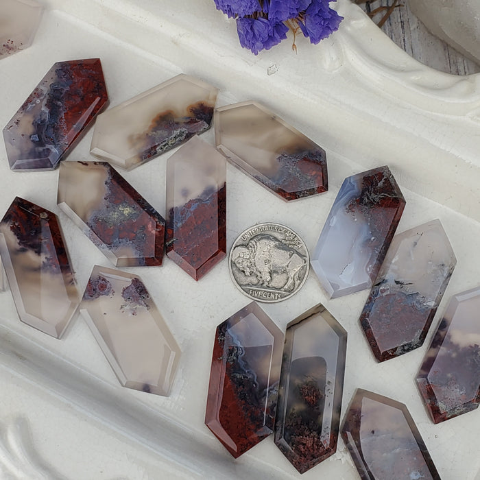 Moss Agate Elongated Hexagonal Cabochons