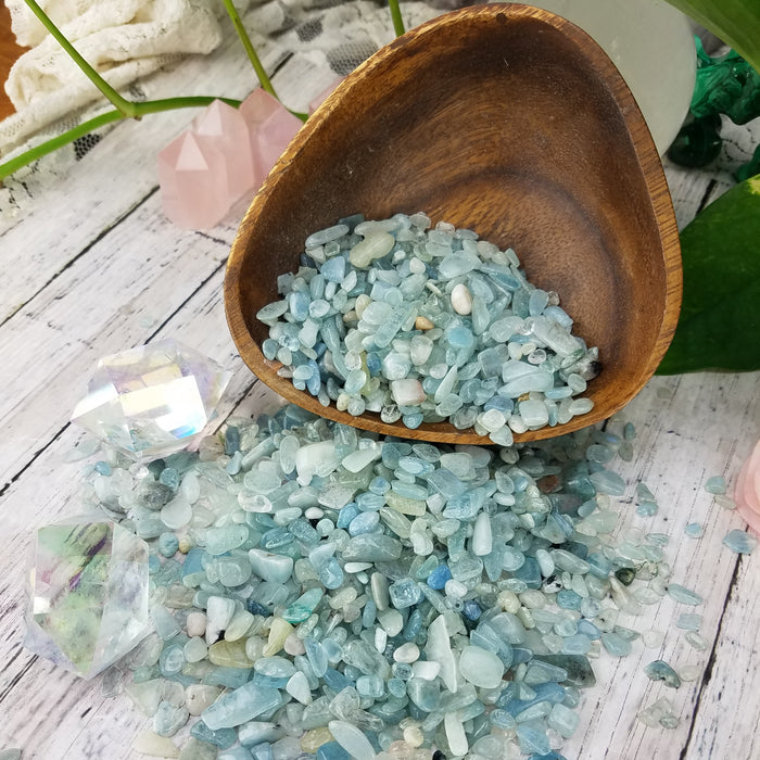 Aquamarine Chips, 50 gram bags