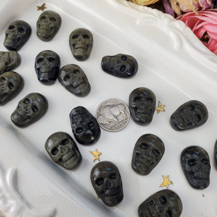 Gold Sheen Obsidian Skull Carving Cabochons