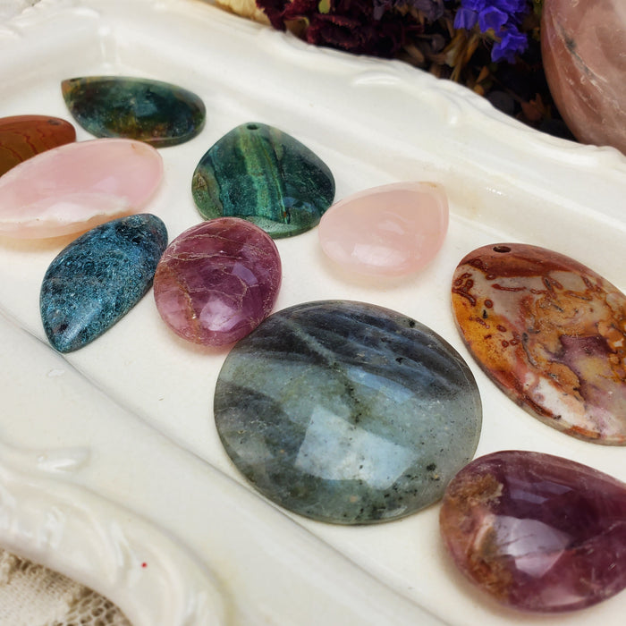 Mixed Drilled Cabochons, craft grade