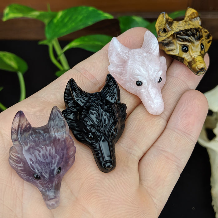 Rose Quartz Wolf Head Drilled Pendant