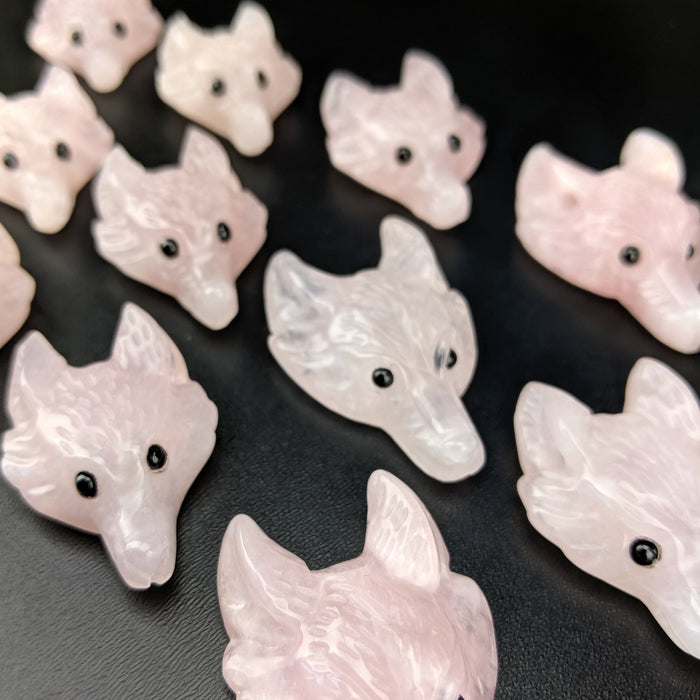 Rose Quartz Wolf Head Drilled Pendant