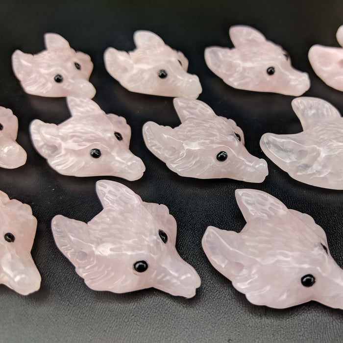 Rose Quartz Wolf Head Drilled Pendant