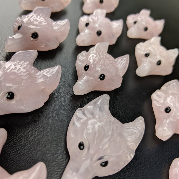 Rose Quartz Wolf Head Drilled Pendant