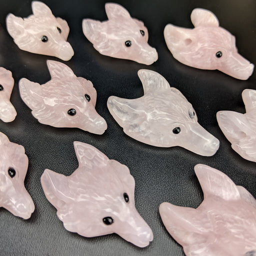 Rose Quartz Wolf Head Drilled Pendant