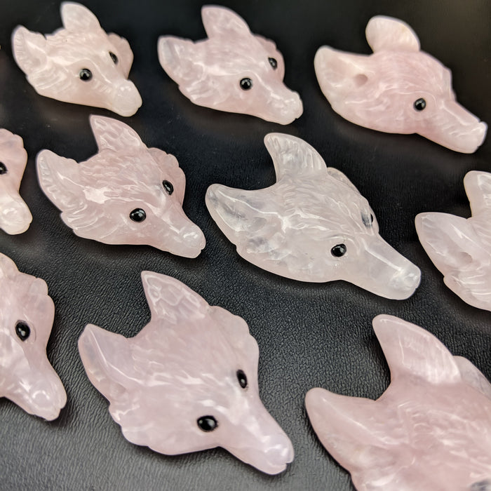 Rose Quartz Wolf Head Drilled Pendant