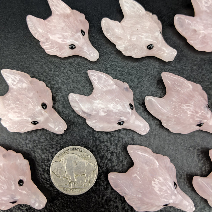 Rose Quartz Wolf Head Drilled Pendant
