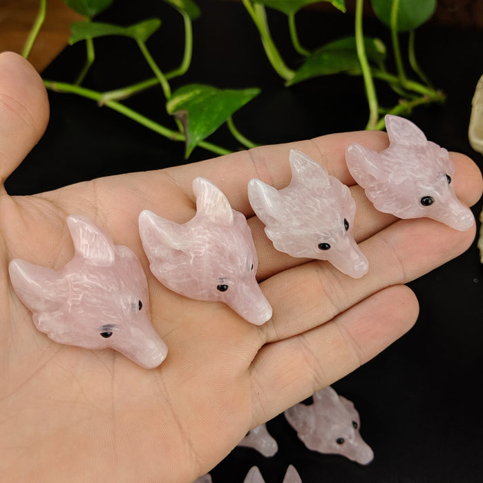 Rose Quartz Wolf Head Drilled Pendant