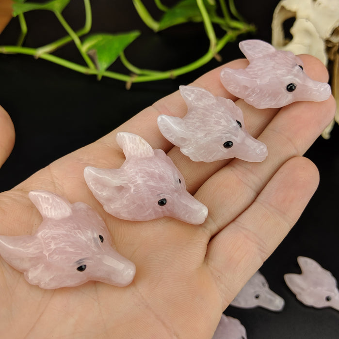 Rose Quartz Wolf Head Drilled Pendant
