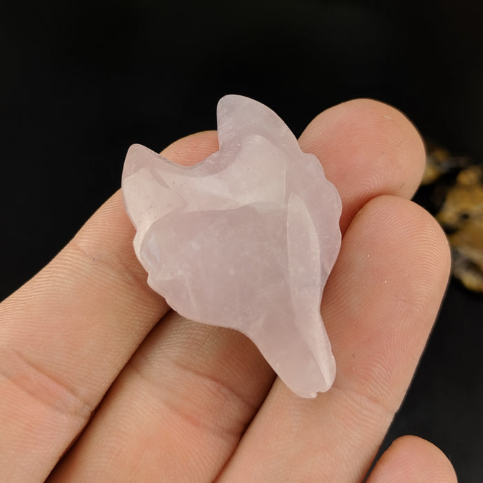 Rose Quartz Wolf Head Drilled Pendant