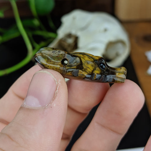 Tigers Eye Wolf Head Drilled Pendant