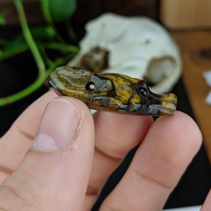 Tigers Eye Wolf Head Drilled Pendant