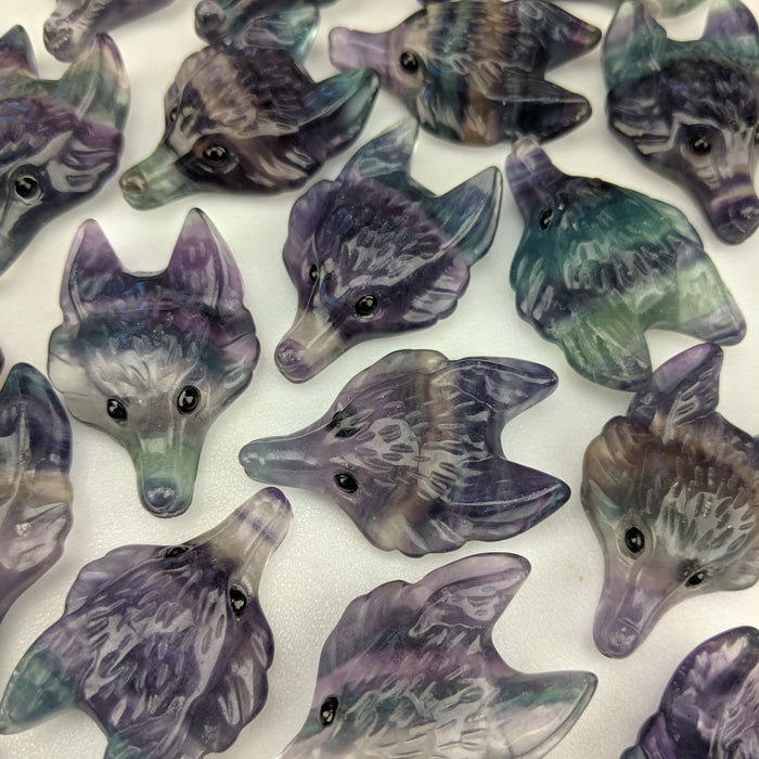 Rainbow Fluorite Wolf Head Drilled Pendant