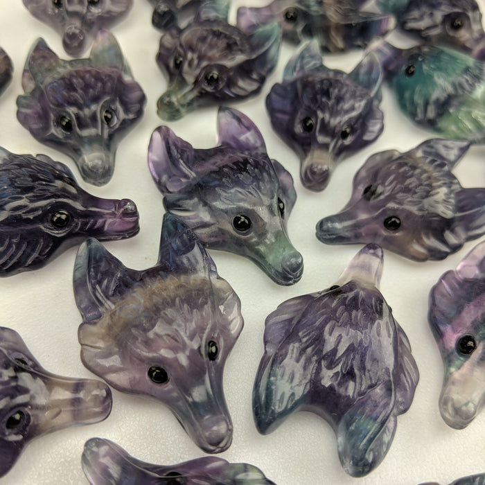Rainbow Fluorite Wolf Head Drilled Pendant