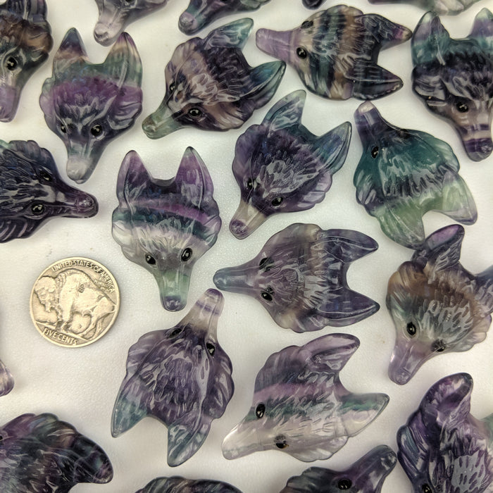 Rainbow Fluorite Wolf Head Drilled Pendant