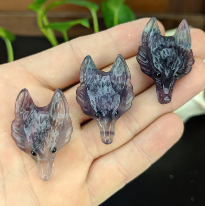 Rainbow Fluorite Wolf Head Drilled Pendant