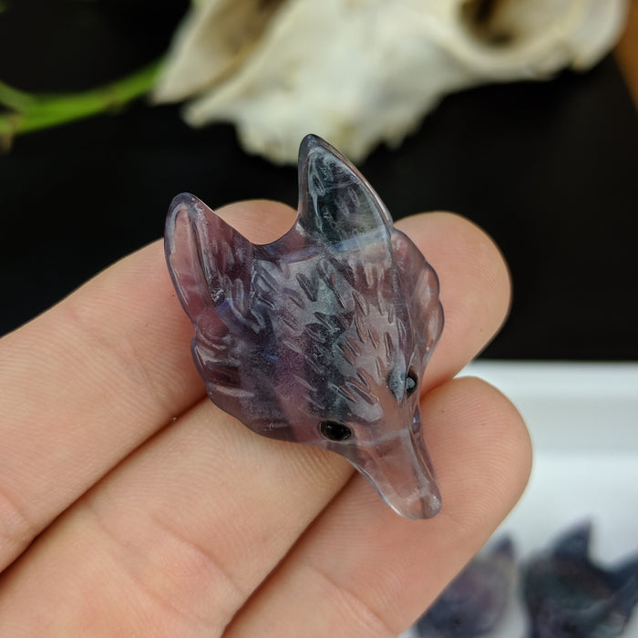 Rainbow Fluorite Wolf Head Drilled Pendant