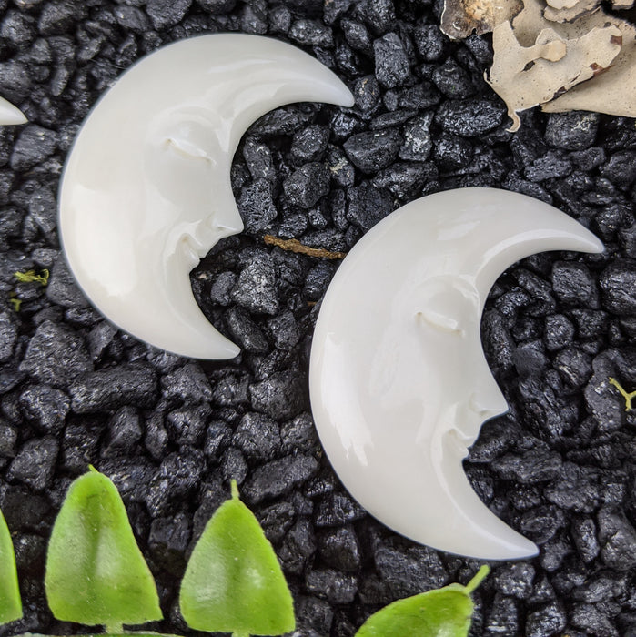 Crescent Moon Face Bone Carving, Hand Carved
