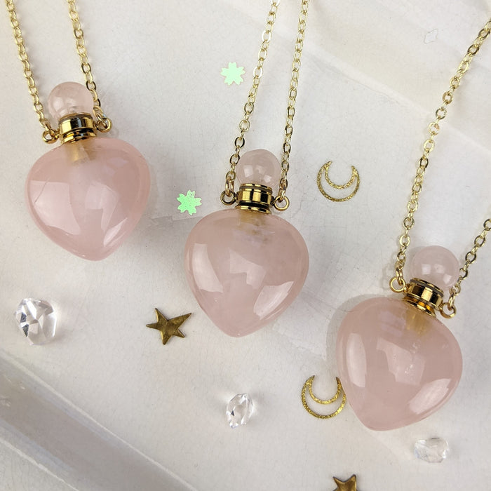 Rose Quartz Perfume Bottles, "Hearts"