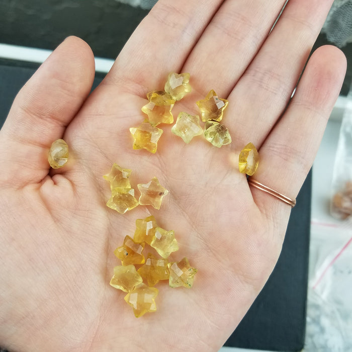 Faceted Citrine Stars, drilled, 10mm