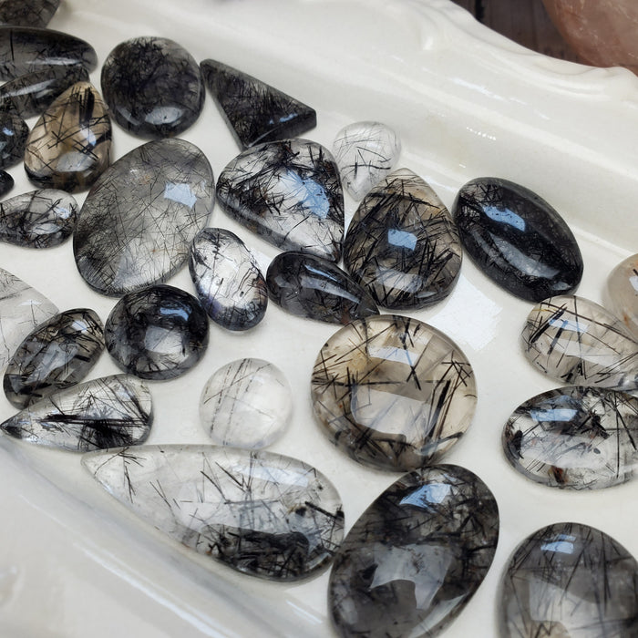 Black Rutilated Quartz Cabochons, small