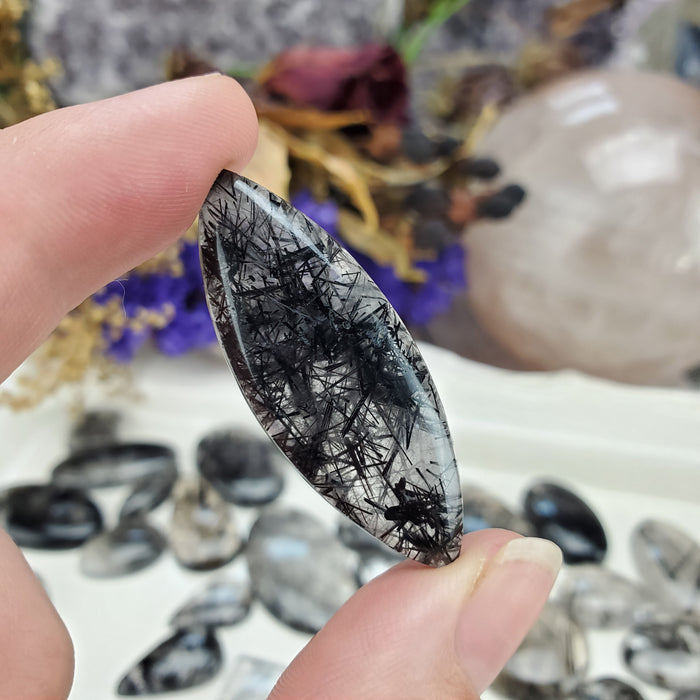 Black Rutilated Quartz Cabochons, small