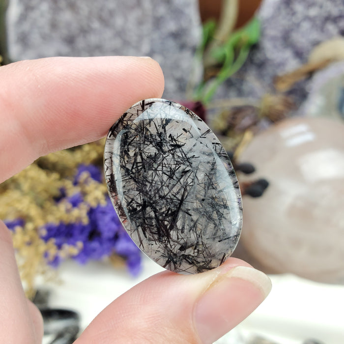 Black Rutilated Quartz Cabochons, small