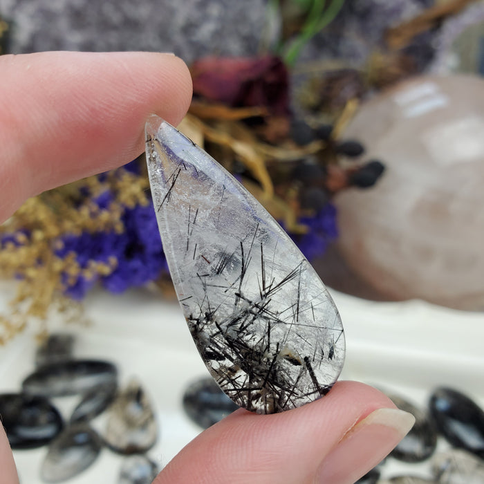 Black Rutilated Quartz Cabochons, small