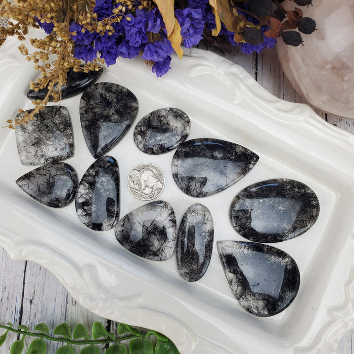 Black Rutilated Quartz Cabochons, large