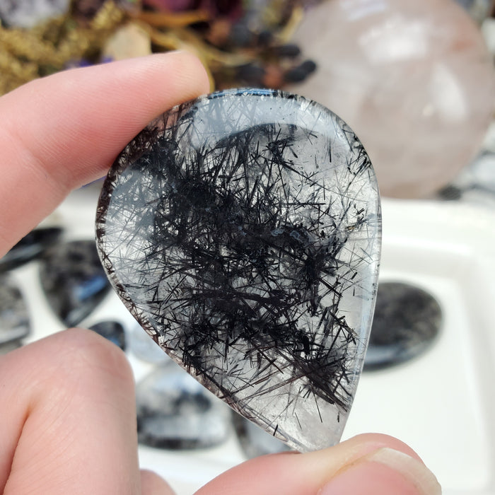 Black Rutilated Quartz Cabochons, large