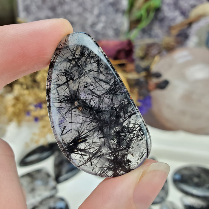 Black Rutilated Quartz Cabochons, large