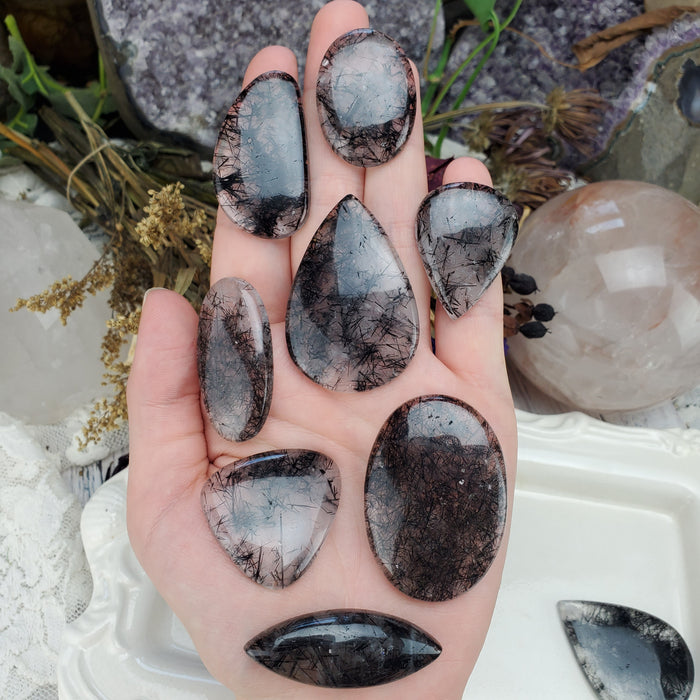 Black Rutilated Quartz Cabochons, large