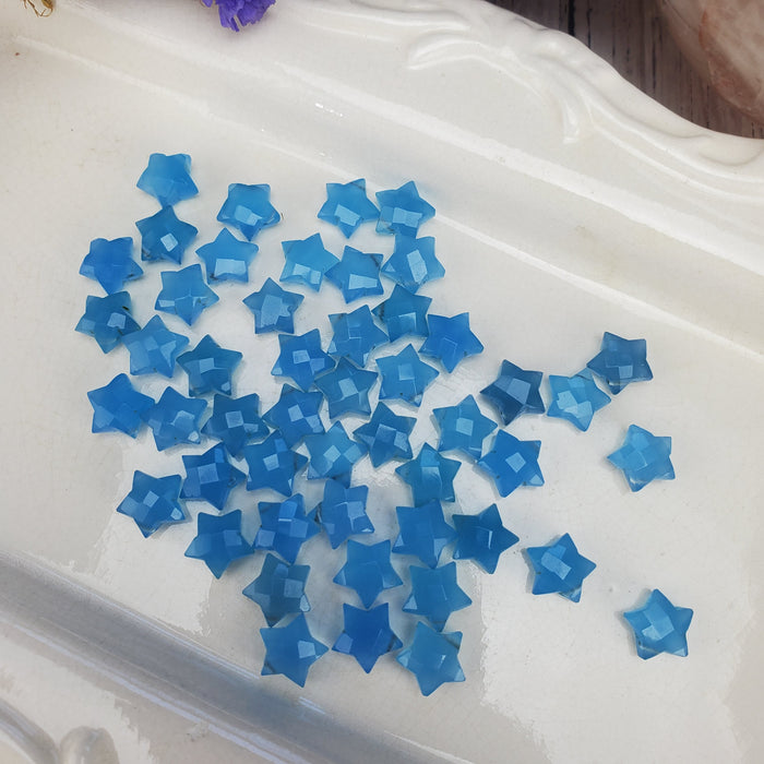 Faceted Blue Chalcedony Stars, drilled, 10mm