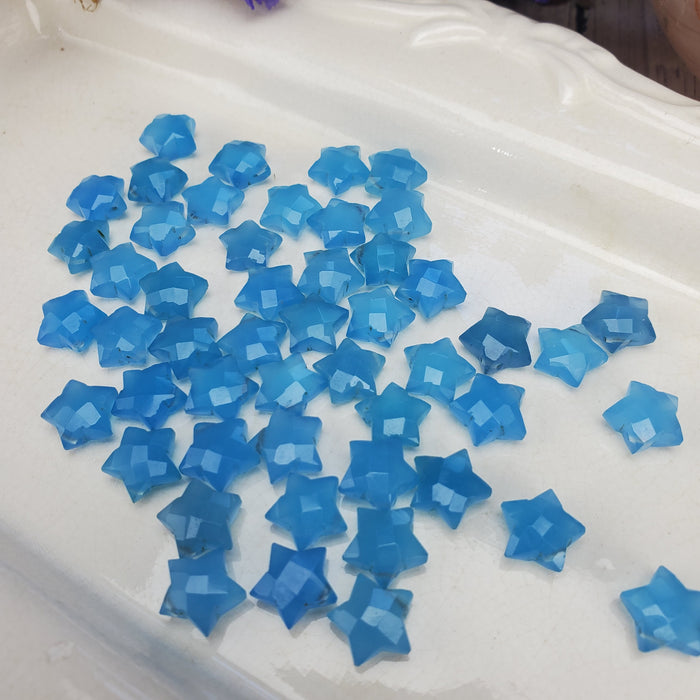 Faceted Blue Chalcedony Stars, drilled, 10mm