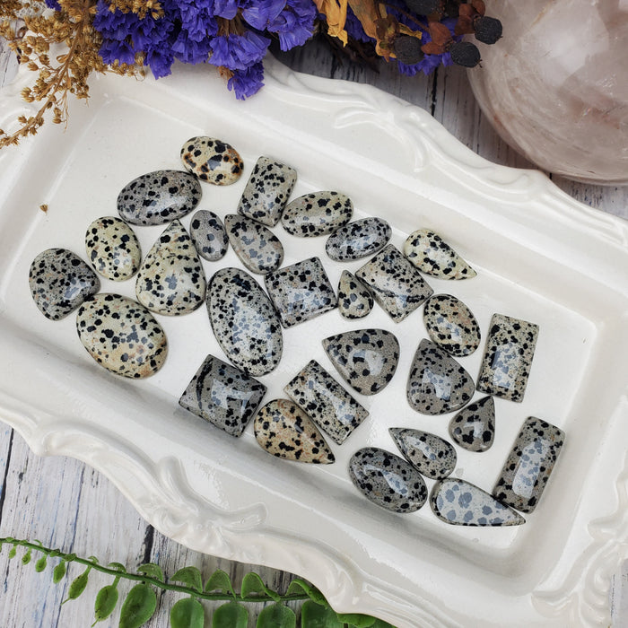 Dalmatian Jasper Cabochons, 100 gram bags