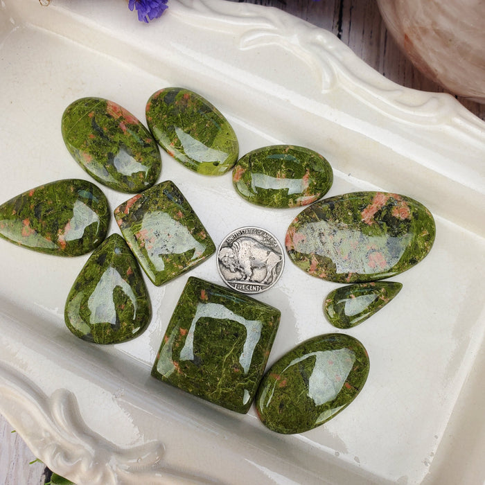 Unakite Cabochons, 100 gram bags