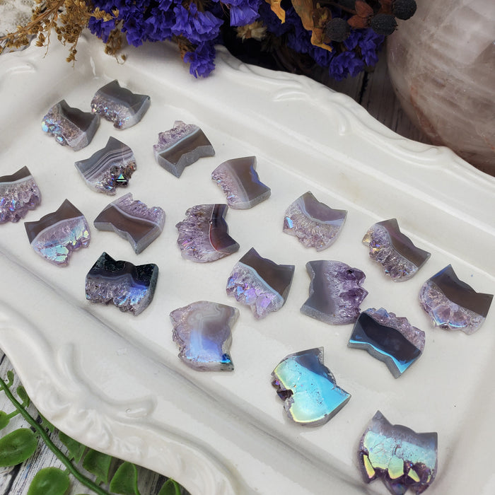 Amethyst Agate Aura Cat Heads, Small