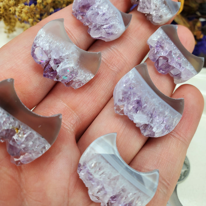 Amethyst, Quartz and Agate Crescent Moons, Mini