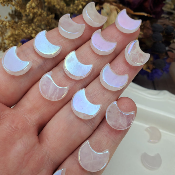 Mini Aura Rose Quartz Crescent Moons