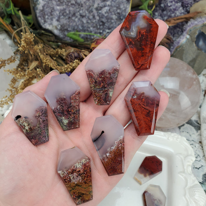 Moss Agate Coffin Cabochons