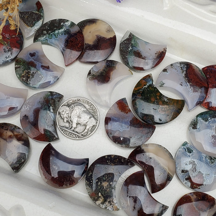 Moss Agate Chubby Moons, Small