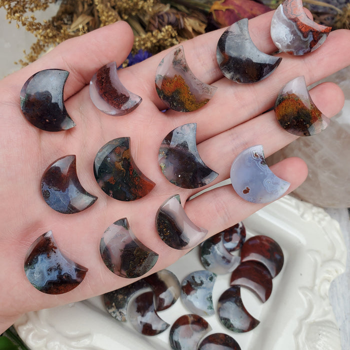 Moss Agate Chubby Moons, Small