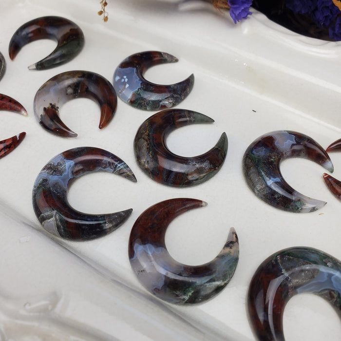 Moss Agate Crescent Moons