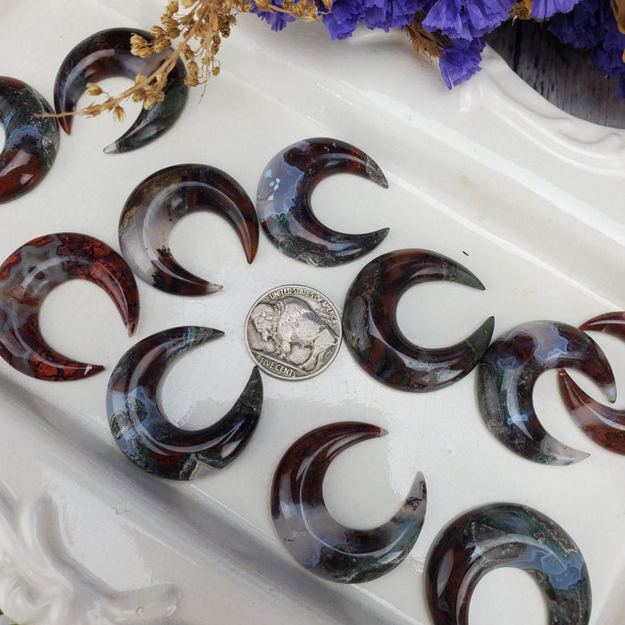 Moss Agate Crescent Moons