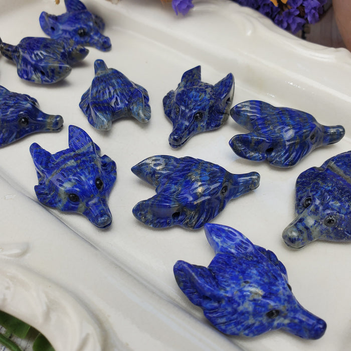 Lapis Lazuli Wolf Head, drilled