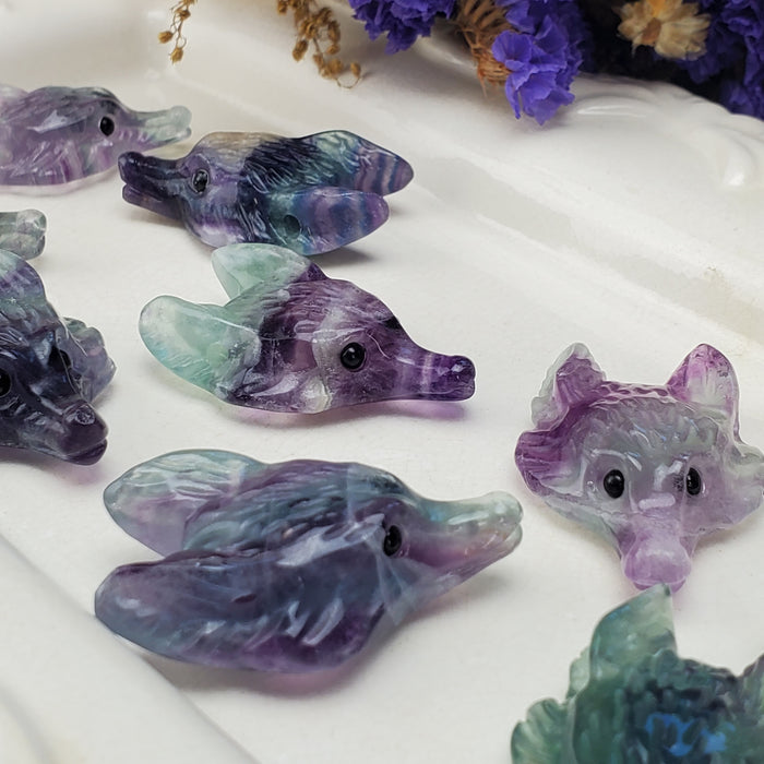 Rainbow Fluorite Wolf Head Drilled Pendant