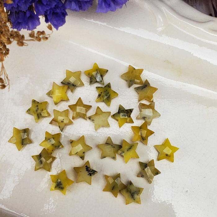 Faceted Lemon Dendrite Stars, drilled 10mm