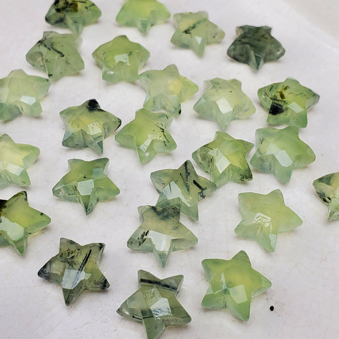 Faceted Prehnite Stars, drilled 10mm