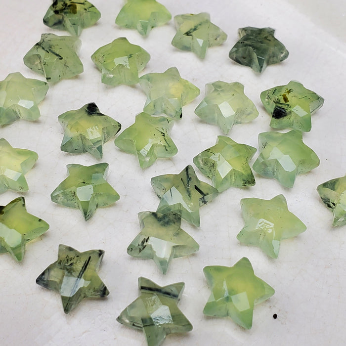 Faceted Prehnite Stars, drilled 10mm